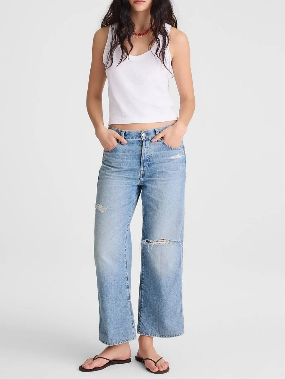 Madewell Low Slung Baggy Light Blue Wide-Leg Cropped Jeans Size 26 New